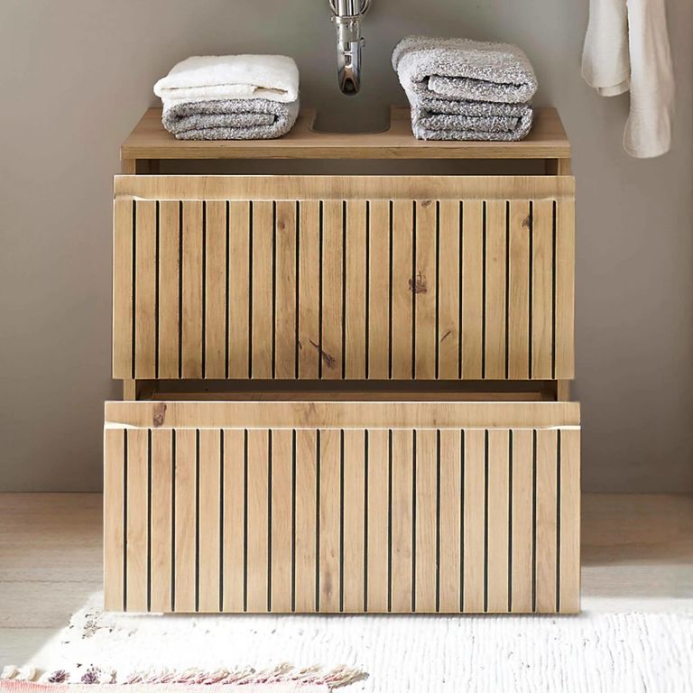 Austin Ribbed Oak Under Sink Cabinet - 2 Drawer