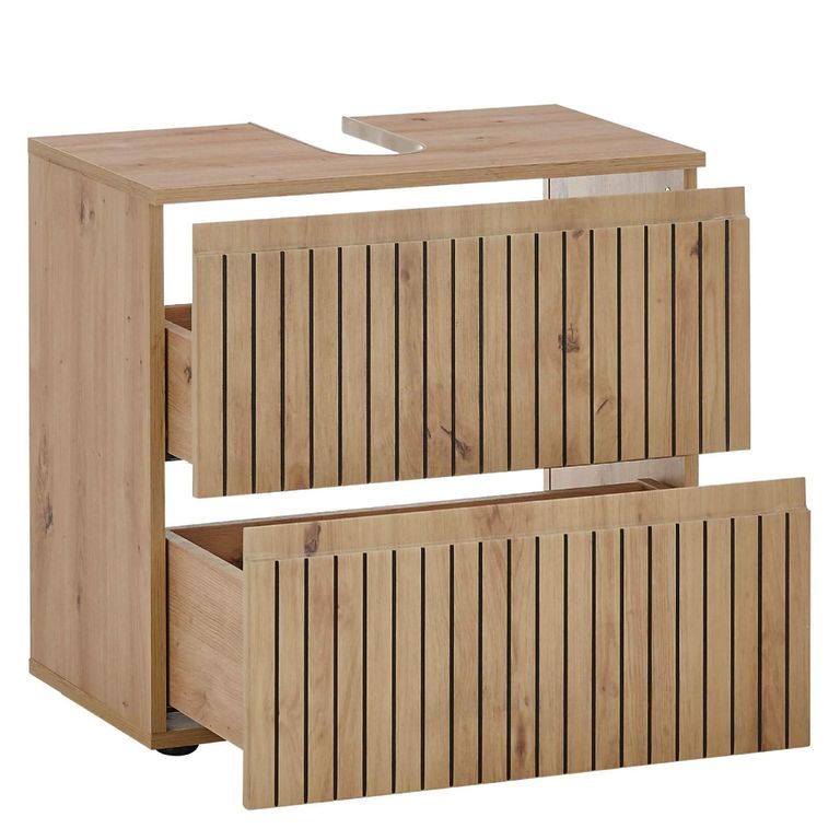 Austin Ribbed Oak Under Sink Cabinet - 2 Drawer