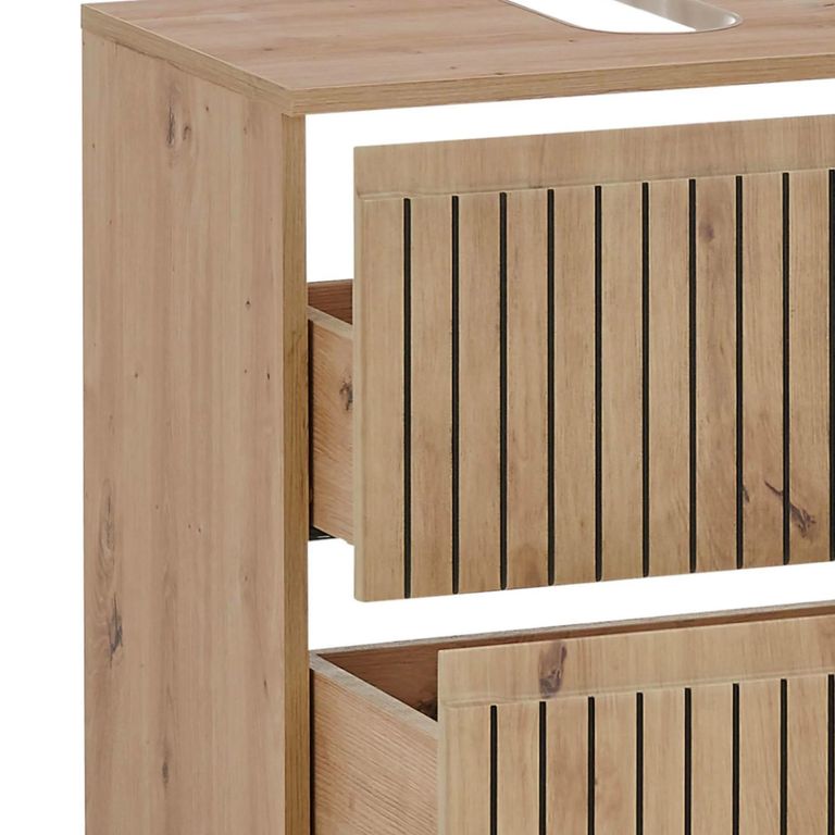 Austin Ribbed Oak Under Sink Cabinet - 2 Drawer