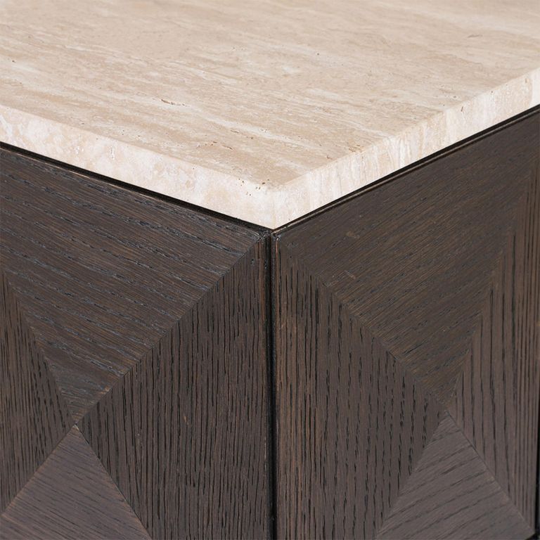 Claremont Dark Wood Geometric Pillar with Travertine Top