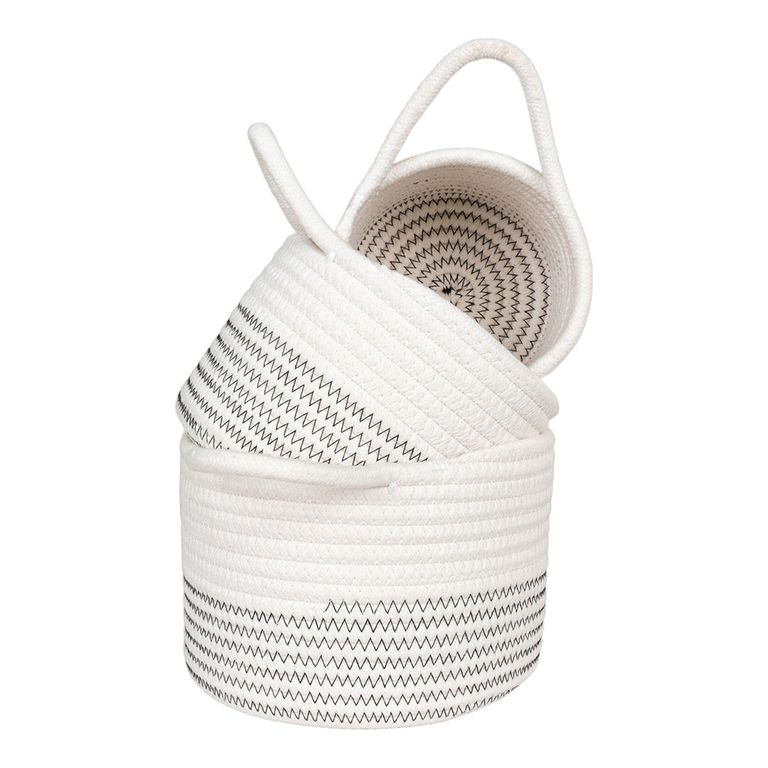 Algar Basket - Set of 3 - Fabric - White & Grey