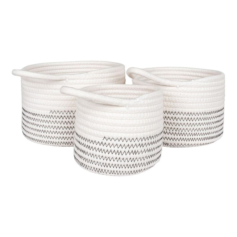 Algar Basket - Set of 3 - Fabric - White & Grey
