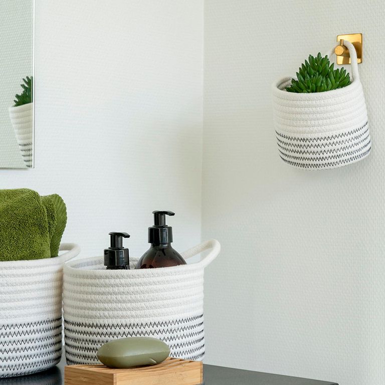 Algar Basket - Set of 3 - Fabric - White & Grey