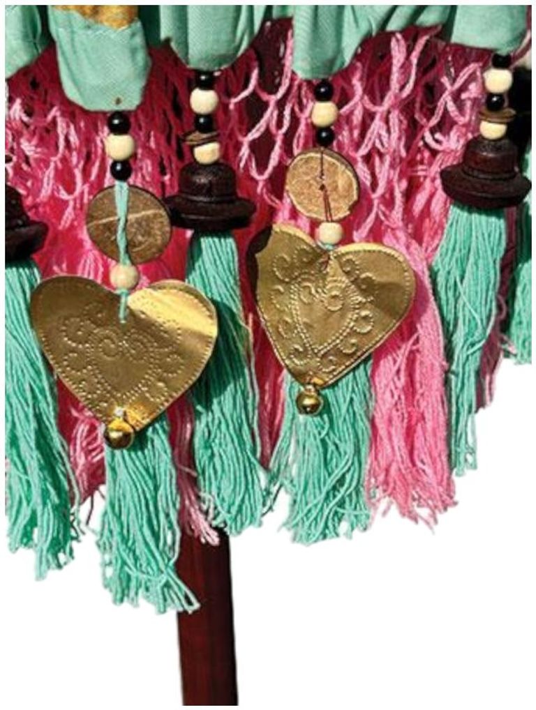 Bali Sun Parasol - Mint Green with Pink Candy Fringe