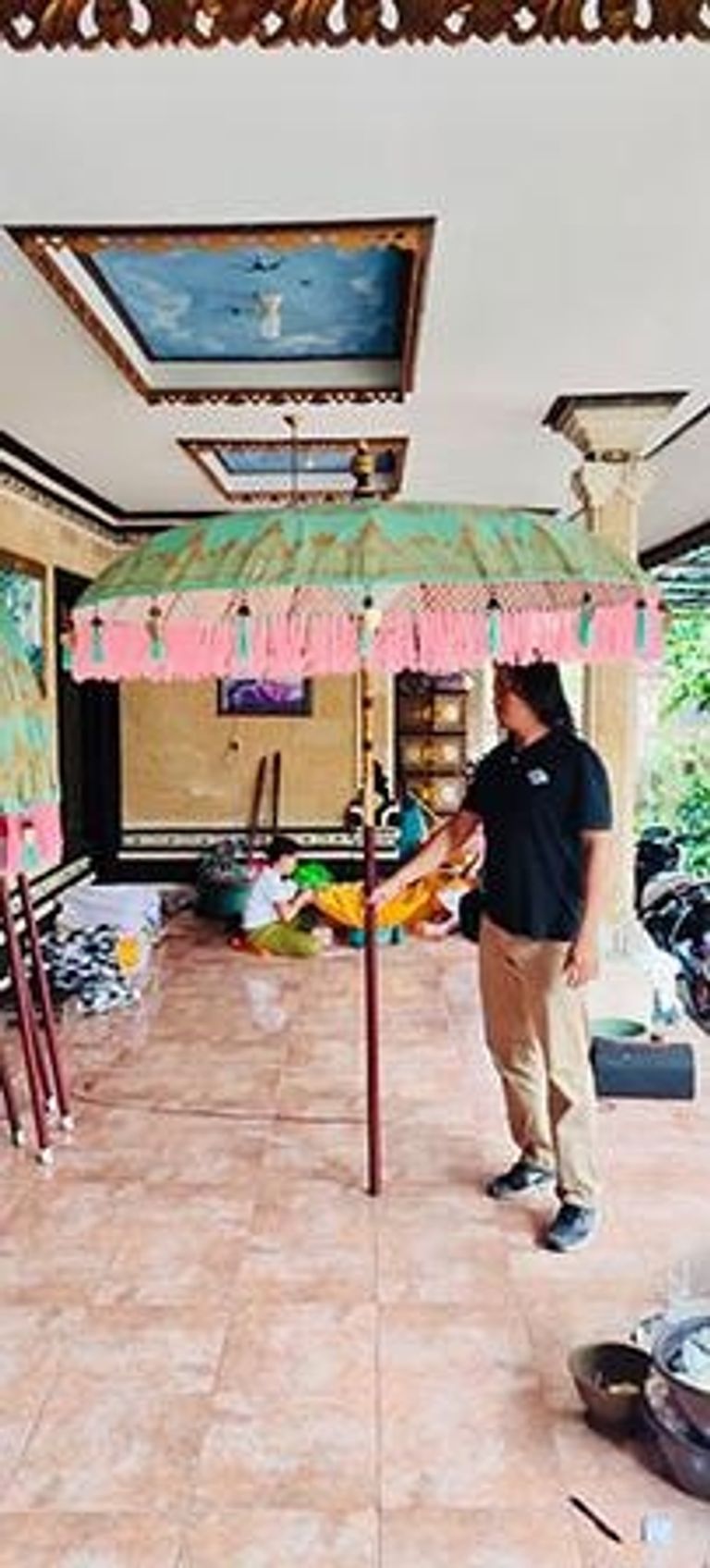 Bali Sun Parasol - Mint Green with Pink Candy Fringe