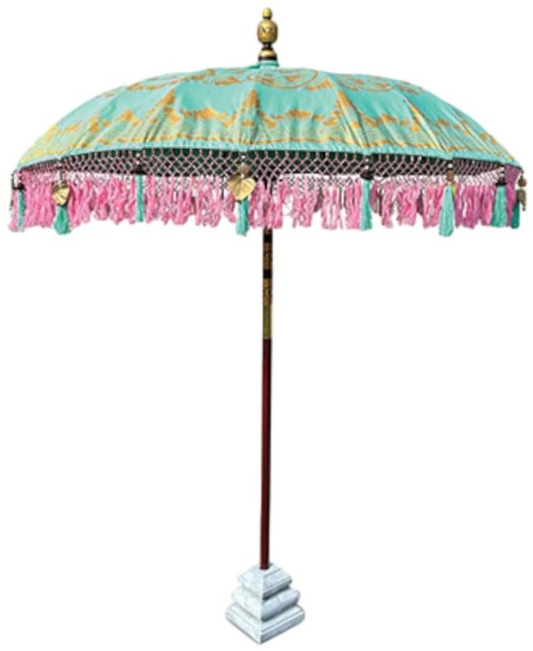 Bali Sun Parasol - Mint Green with Pink Candy Fringe