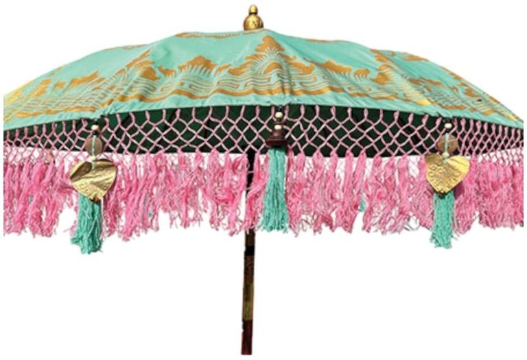 Bali Sun Parasol - Mint Green with Pink Candy Fringe