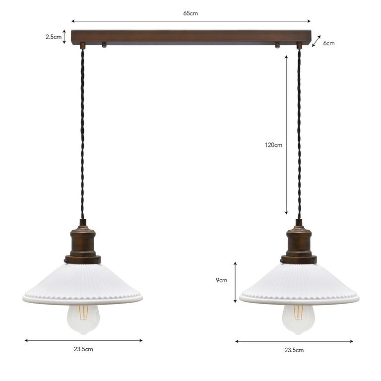 Beaulieu Ceramic Fluted Cone Double Pendant Antique Bronze