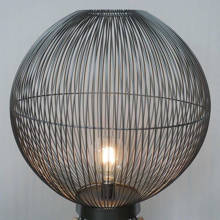 Black Cage Floor Lamp - with Wooden Legs
