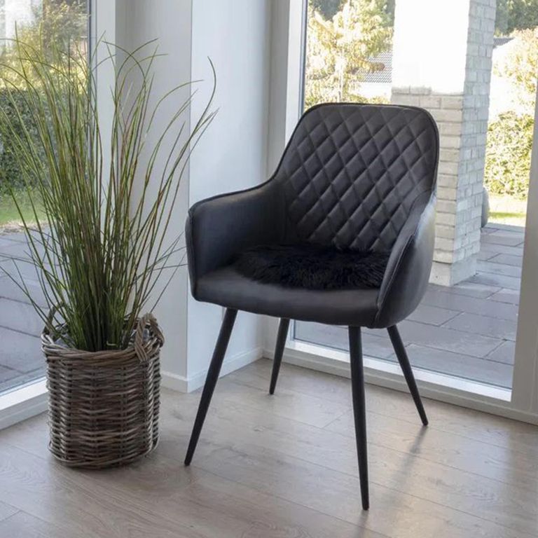 Round Seat Cushion - Faux Lambskin - Black