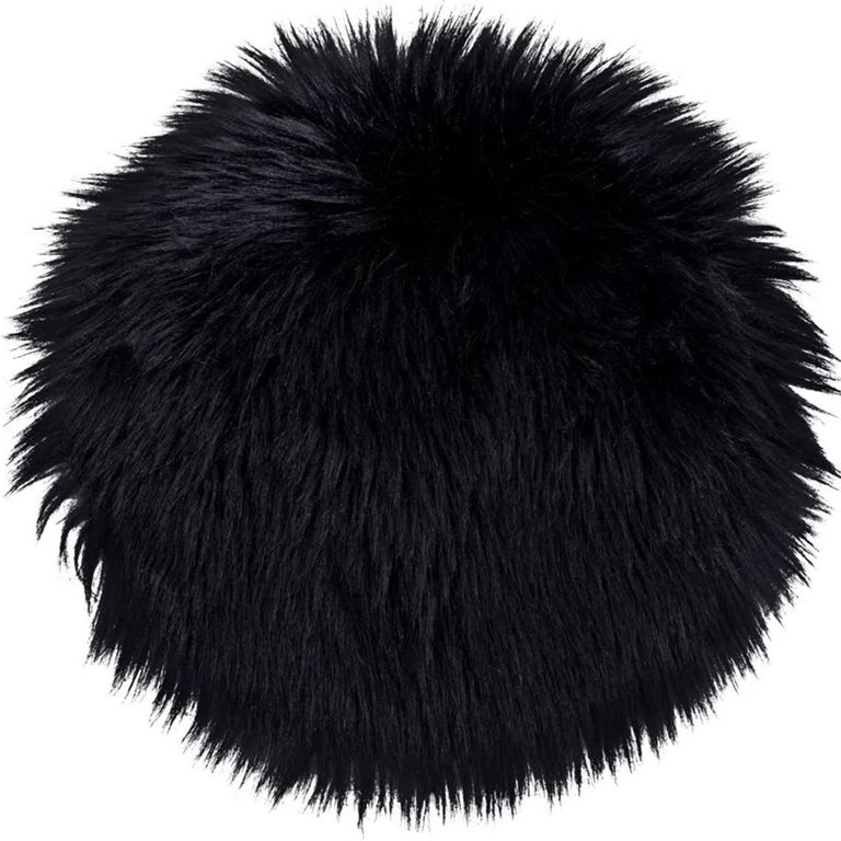 Round Seat Cushion - Faux Lambskin - Black