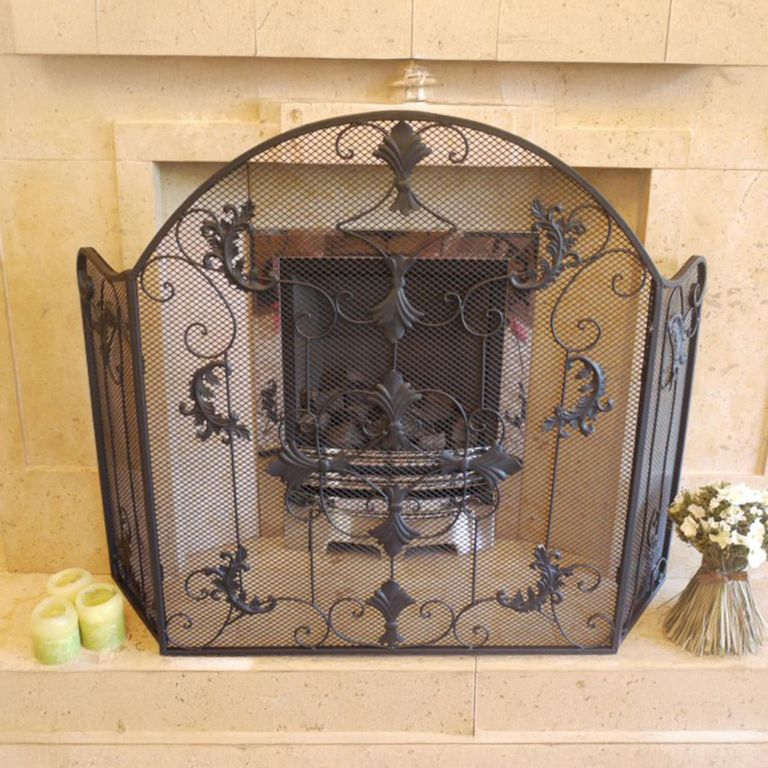 Black Metal Arched Fire Screen - Set of 2