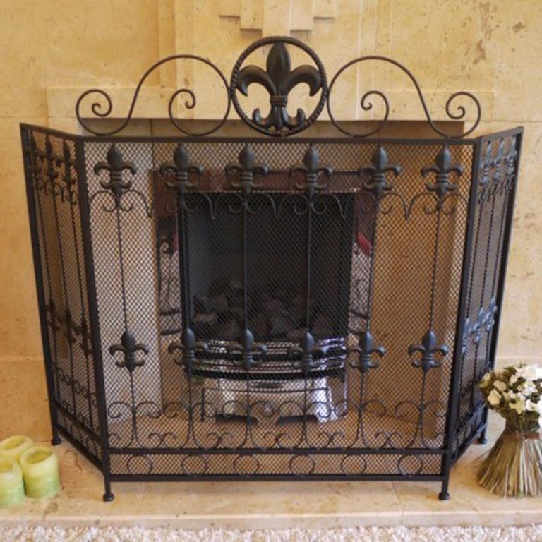 Black Metal Large Fire Screen - Set of 2