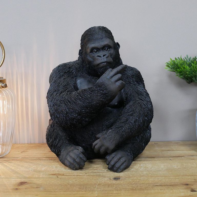 Gorilla Statue - Black Resin - Up Yours - Set of 2