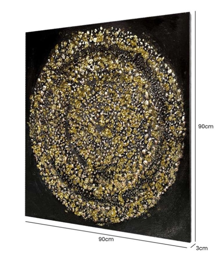 Wall Art - Black and Gold Spiral Abstract - Canvas Square - Set of 2