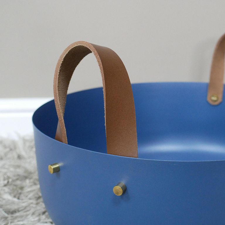 Bowls with Leather Handles - Set of 2 - Metal