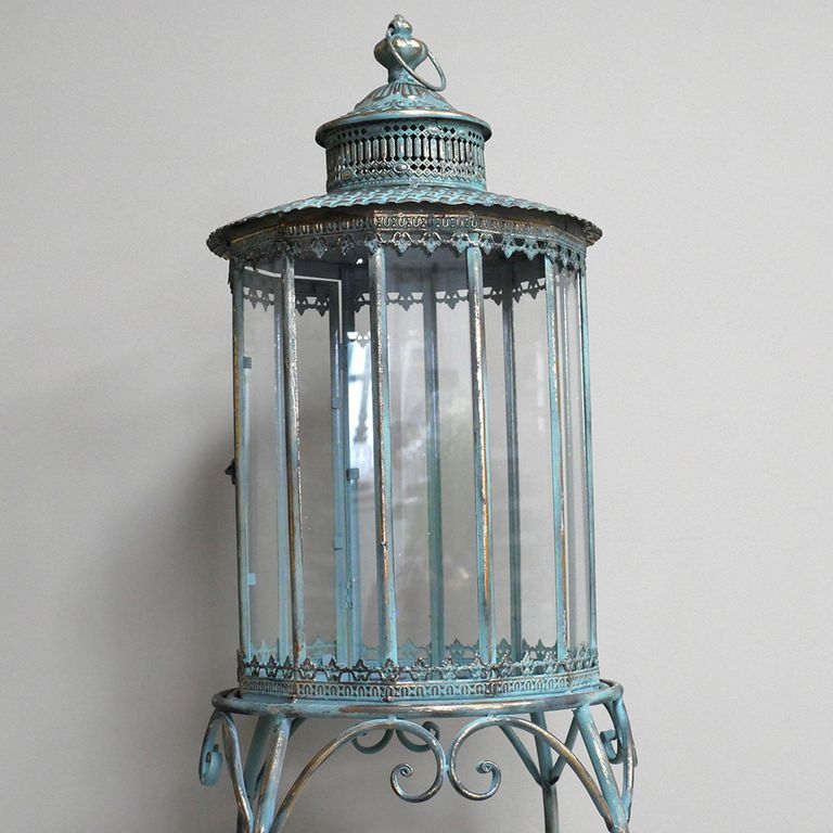 Blue Metal Lantern - Large - with Stand