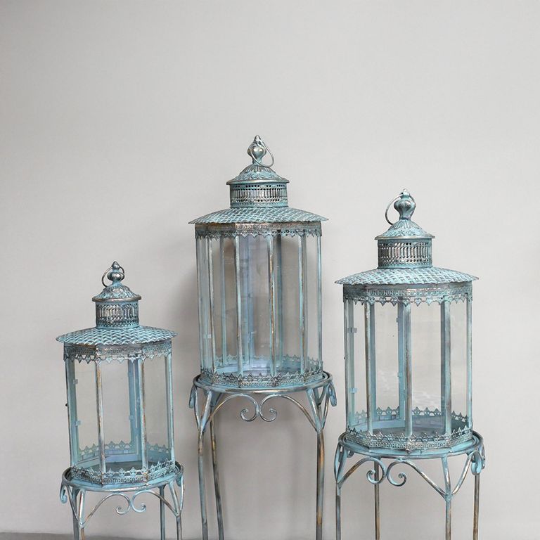 Blue Metal Lantern - Large - with Stand