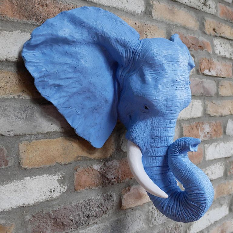 Blue Resin Elephant Head Planter