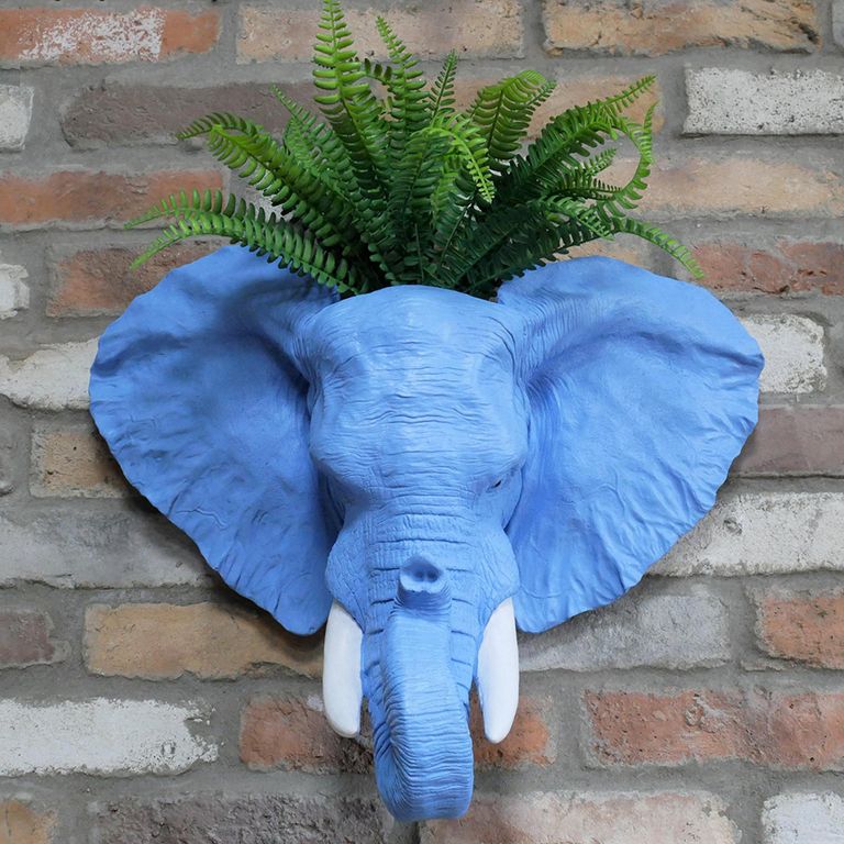 Blue Resin Elephant Head Planter