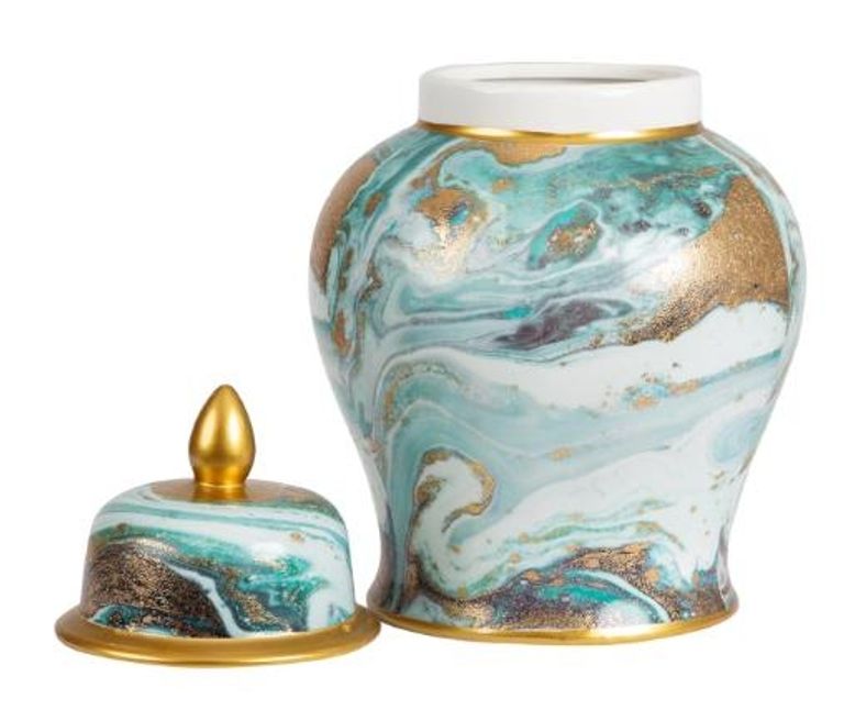 Ginger Jar - Blue White Gold - Large - Abstract