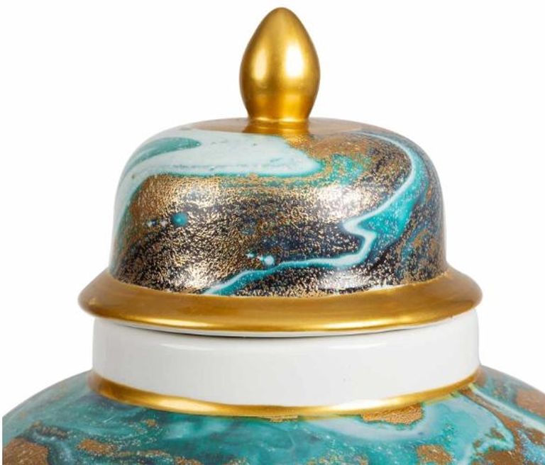 Ginger Jar - Blue White Gold - Small - Abstract - Set of 2