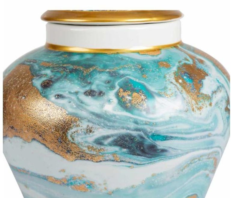 Ginger Jar - Blue White Gold - Small - Abstract - Set of 2