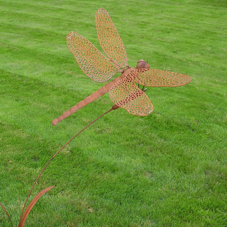 Bronze Metal Garden Dragonfly Statue - Set of 2