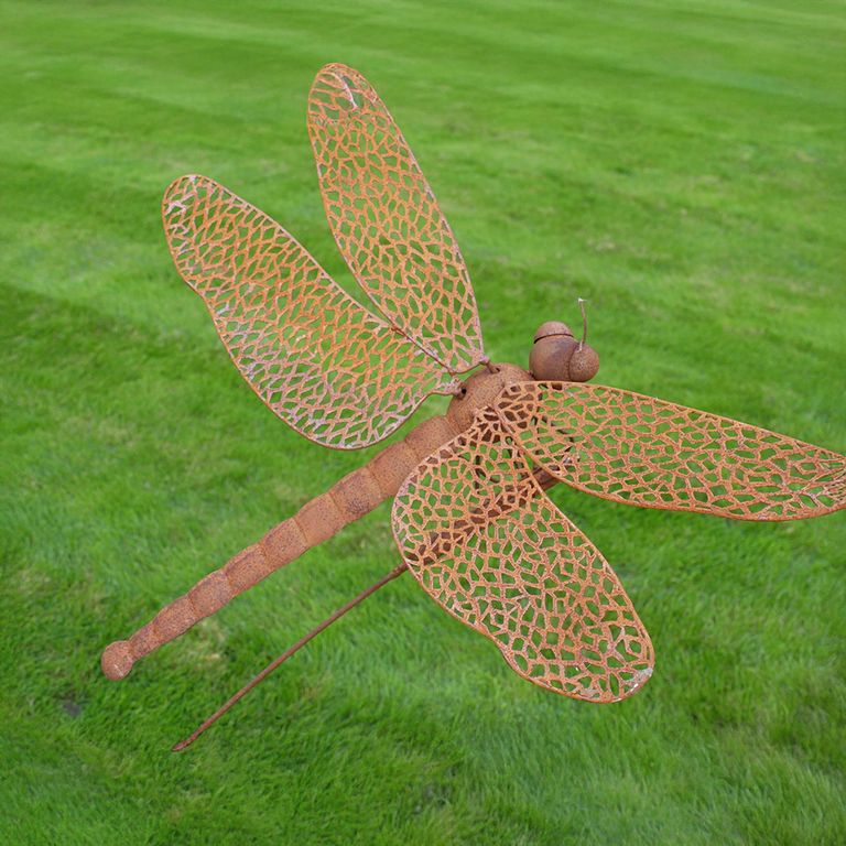 Bronze Metal Garden Dragonfly Statue - Set of 2