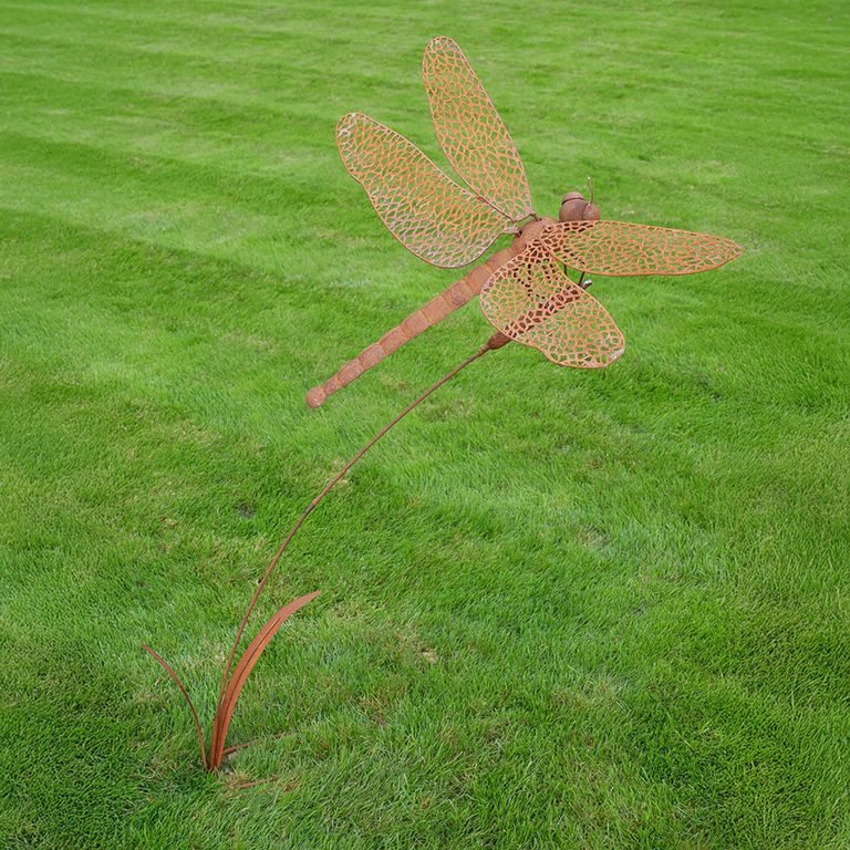 Bronze Metal Garden Dragonfly Statue - Set of 2