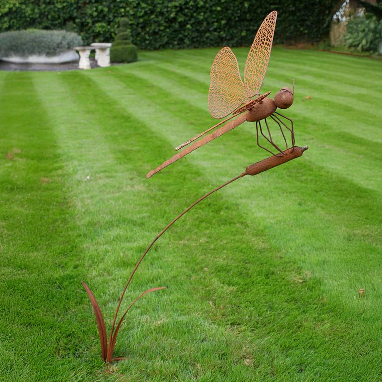 Bronze Metal Garden Dragonfly Statue - Set of 2