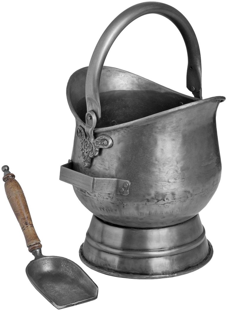 Brown and Silver Steel Coal Bucket with Shovel