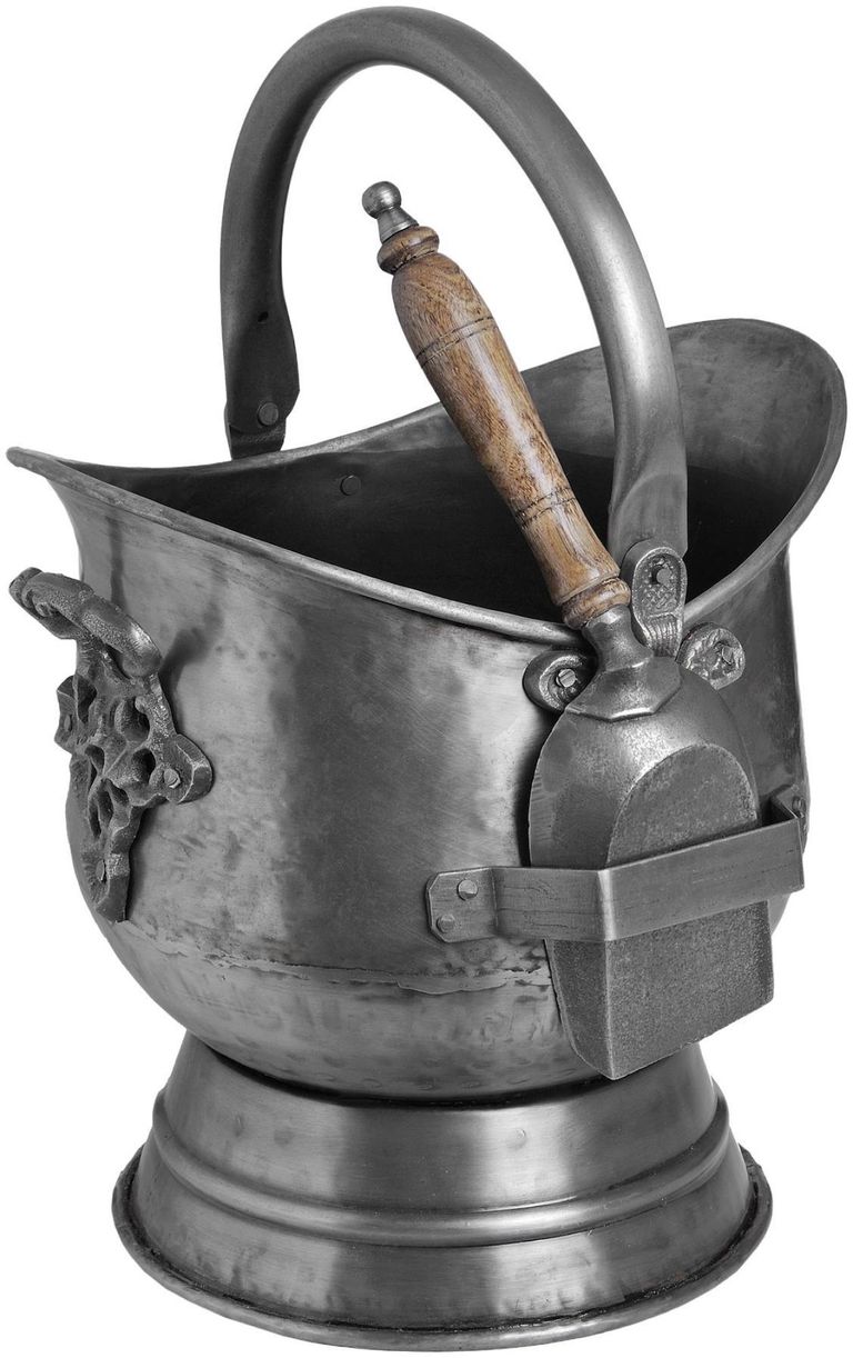 Brown and Silver Steel Coal Bucket with Shovel