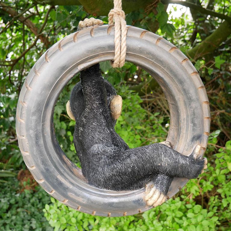 Chimpanzee on Tyre Swing - Set of 2 - Resin