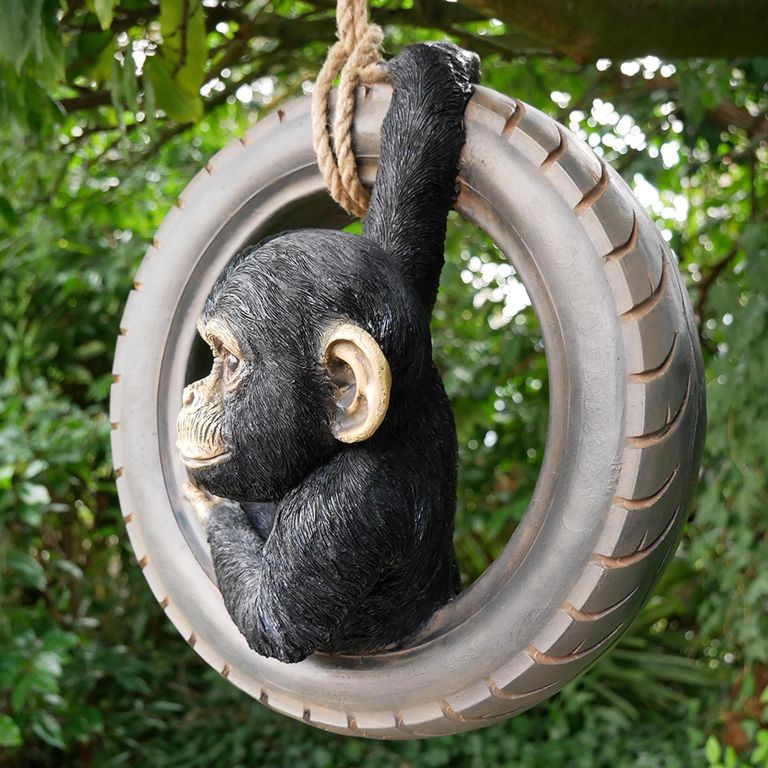 Chimpanzee on Tyre Swing - Set of 2 - Resin
