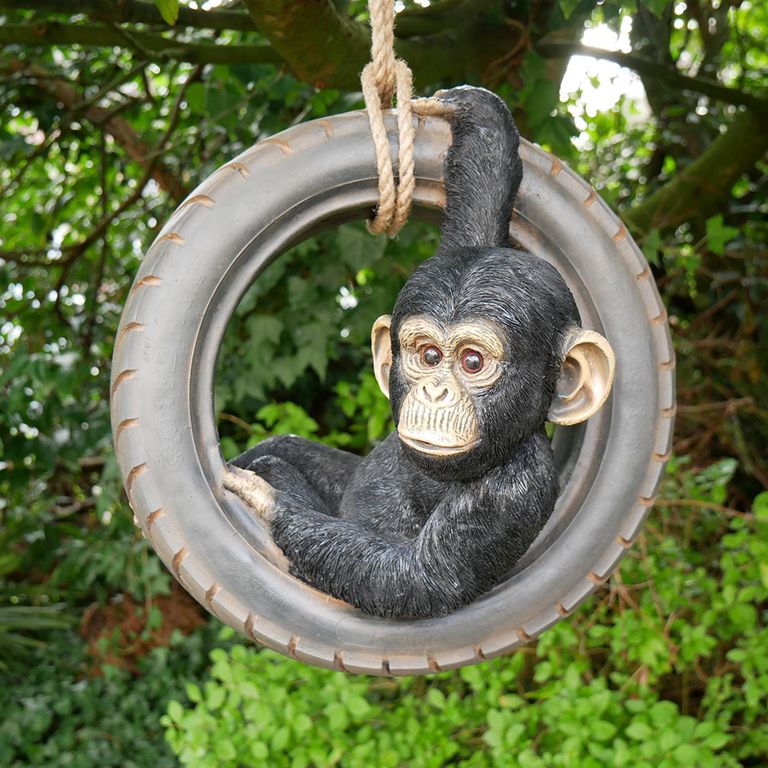 Chimpanzee on Tyre Swing - Set of 2 - Resin