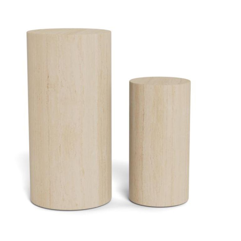 Dice Pillar - Round - Travertine Effect - Set of 2