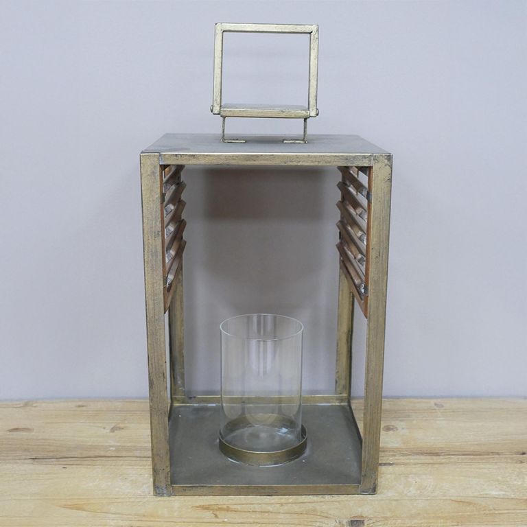 Fir Wood and Metal Lantern - Set of 2