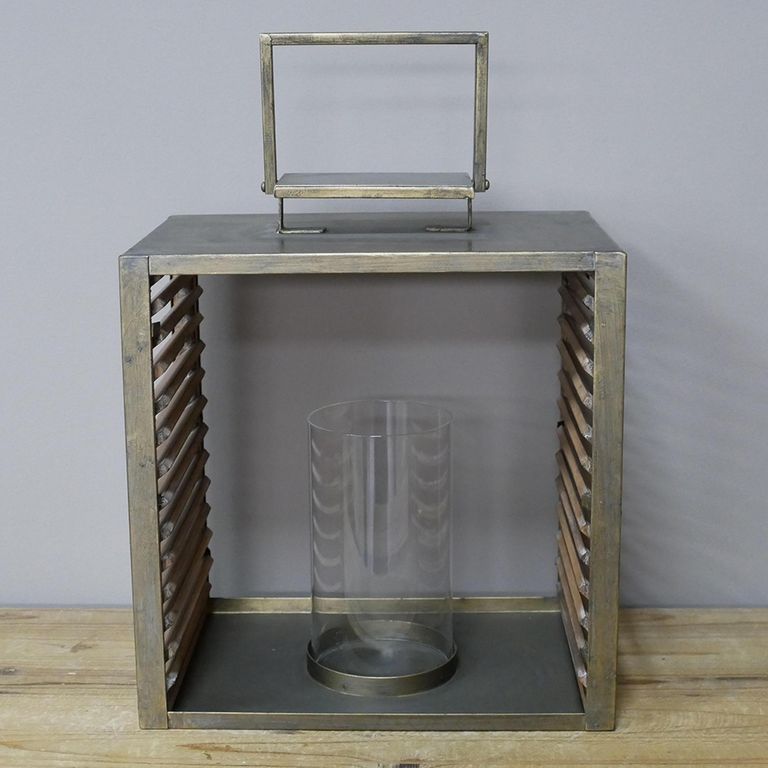 Fir Wood and Metal Lantern - Large - Set of 2