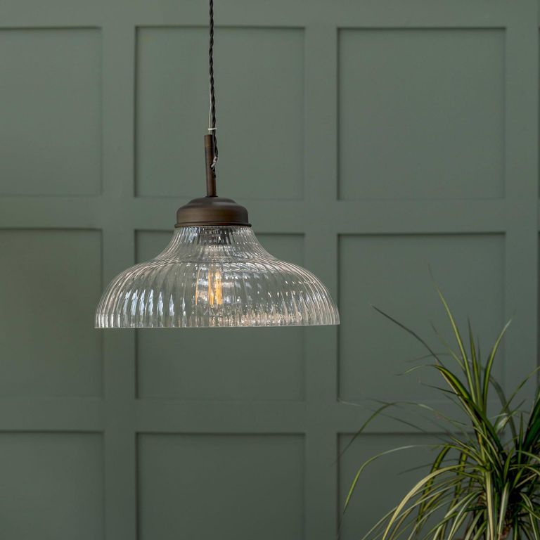 Fovant Fluted Glass Pendant Light Antique Bronze