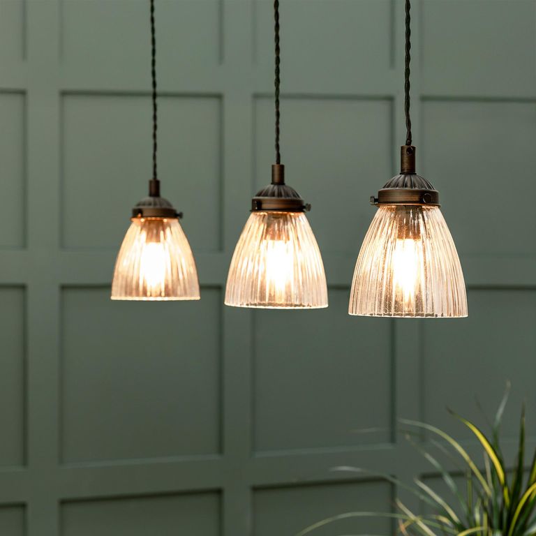 Fovant Glass Triple Pendant Light Antique Bronze