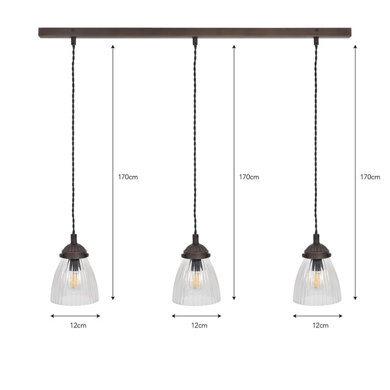 Fovant Glass Triple Pendant Light Antique Bronze