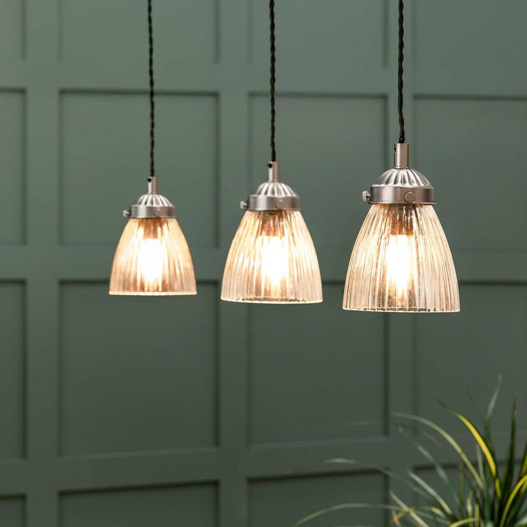Fovant Glass Triple Pendant Light Satin Nickel