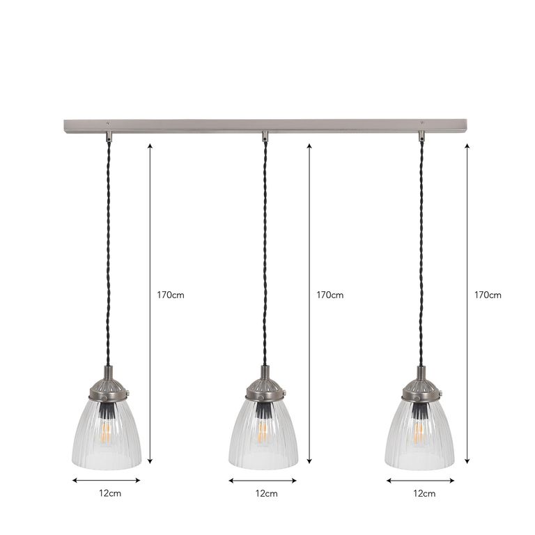 Fovant Glass Triple Pendant Light Satin Nickel