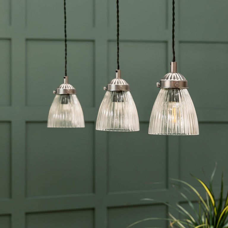 Fovant Glass Triple Pendant Light Satin Nickel