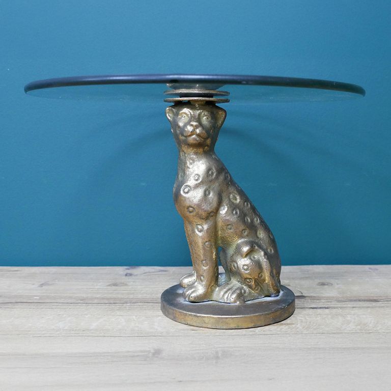 Leopard Base Side Stand - Round - Set of 2 - Glass/Metal