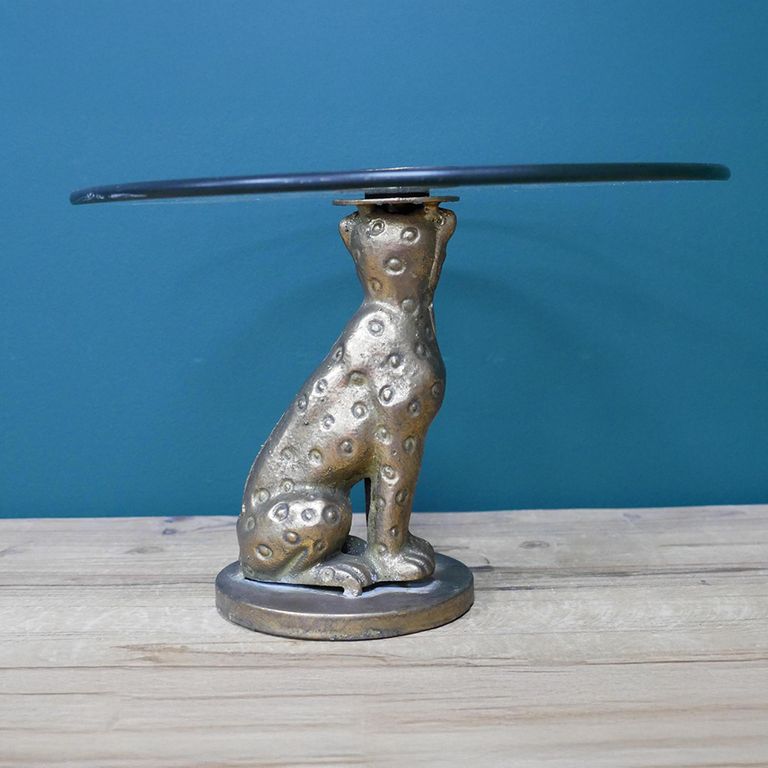Leopard Base Side Stand - Round - Set of 2 - Glass/Metal