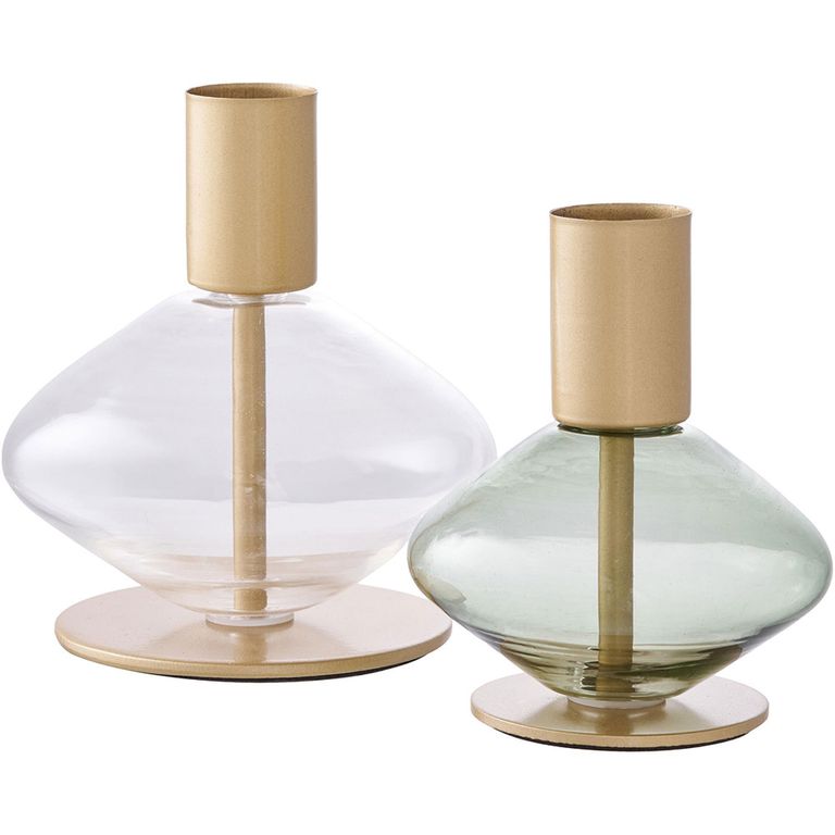 Candle Holder - Set of 2 - Glass and Metal