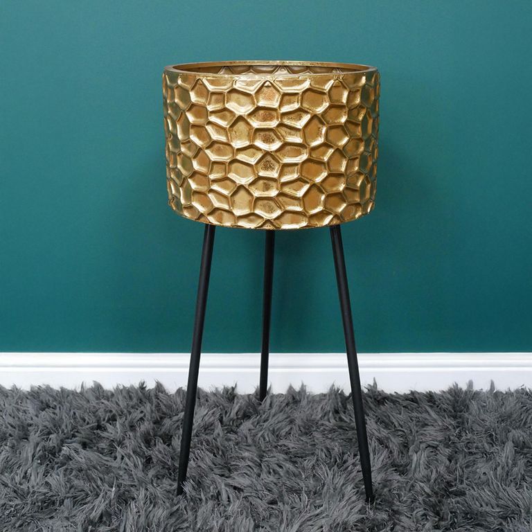 Artificial Flower Planter - Gold - Set of 2 - Resin & Metal