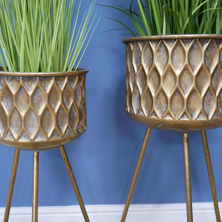 Gold Artificial Flower Planter Stand - Set of 2